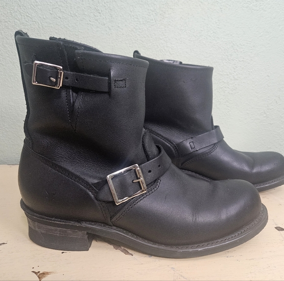 Frye Shoes - Womens Frye 12R Engineer Black Leather Buckle Boots
